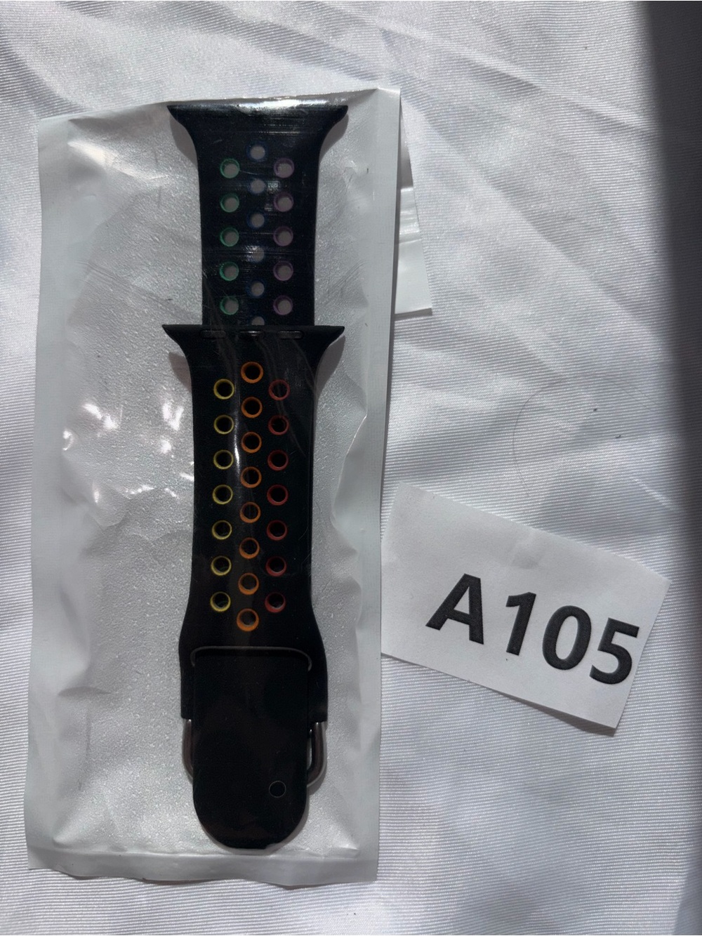 Black Silicone Watch Band with Rainbow Accent Holes